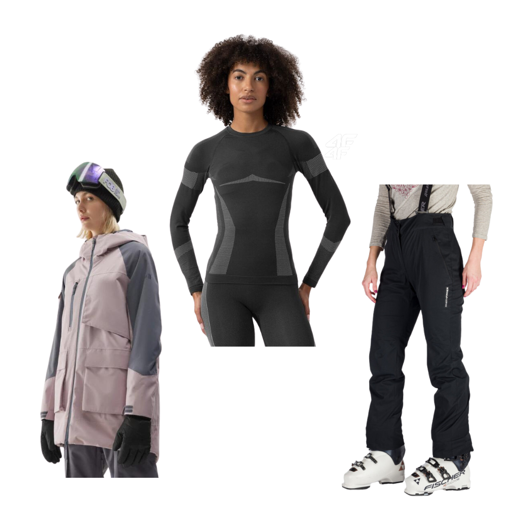 Veste de snowboard femme 4F Beige + pantalon Northfinder + gilet 4F